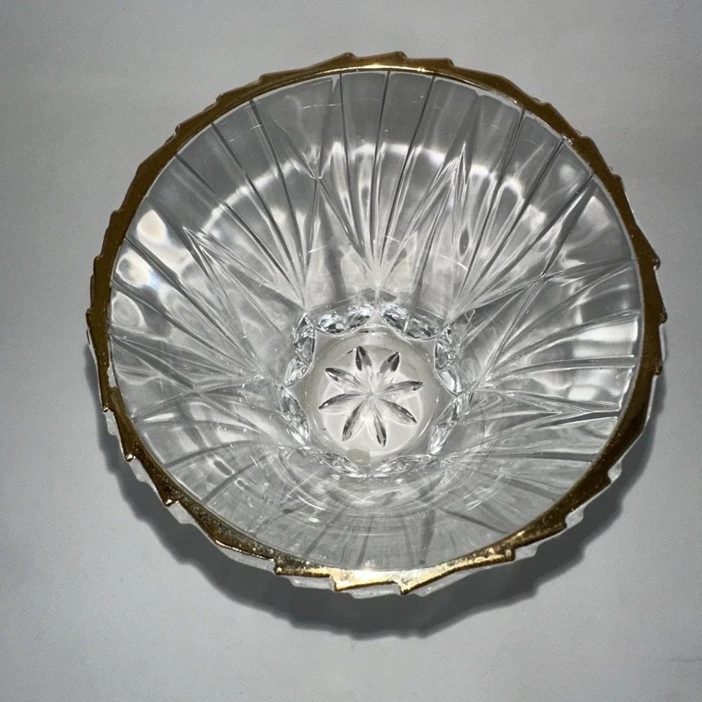 Vintage Cut Crystal Bowl Gold 4